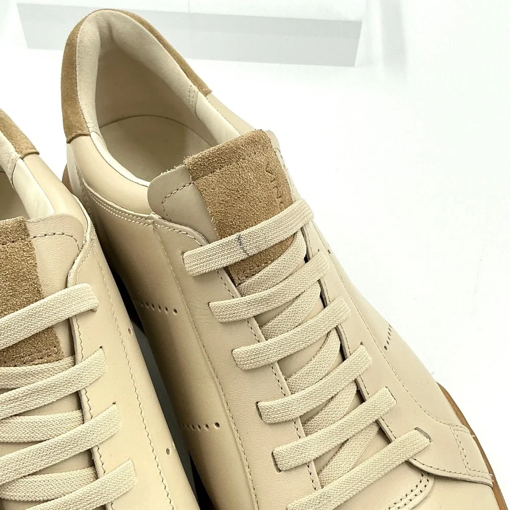 Vince Mens 10.5 Low Top Leather Sneakers Bone Tan Suede Gum Sole NEW Mercer $250
